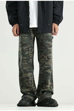 GTRG Camouflage Jeans - Y2K Summer Grunge, 90s Retro, Gothic Y2K, Y2K Club & Party