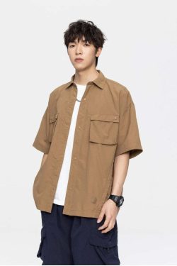 GTRG Paneled Button-Up Shirt - Y2K Summer Grunge, 90s Retro, Gothic Y2K, Y2K Club