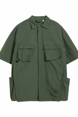 GTRG Paneled Button-Up Shirt - Y2K Summer Grunge, 90s Retro, Gothic Y2K, Y2K Club