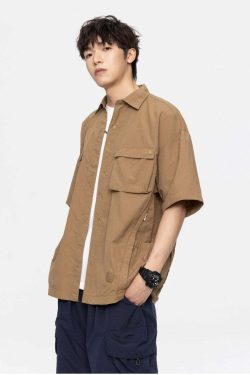 GTRG Paneled Button-Up Shirt - Y2K Summer Grunge, 90s Retro, Gothic Y2K, Y2K Club