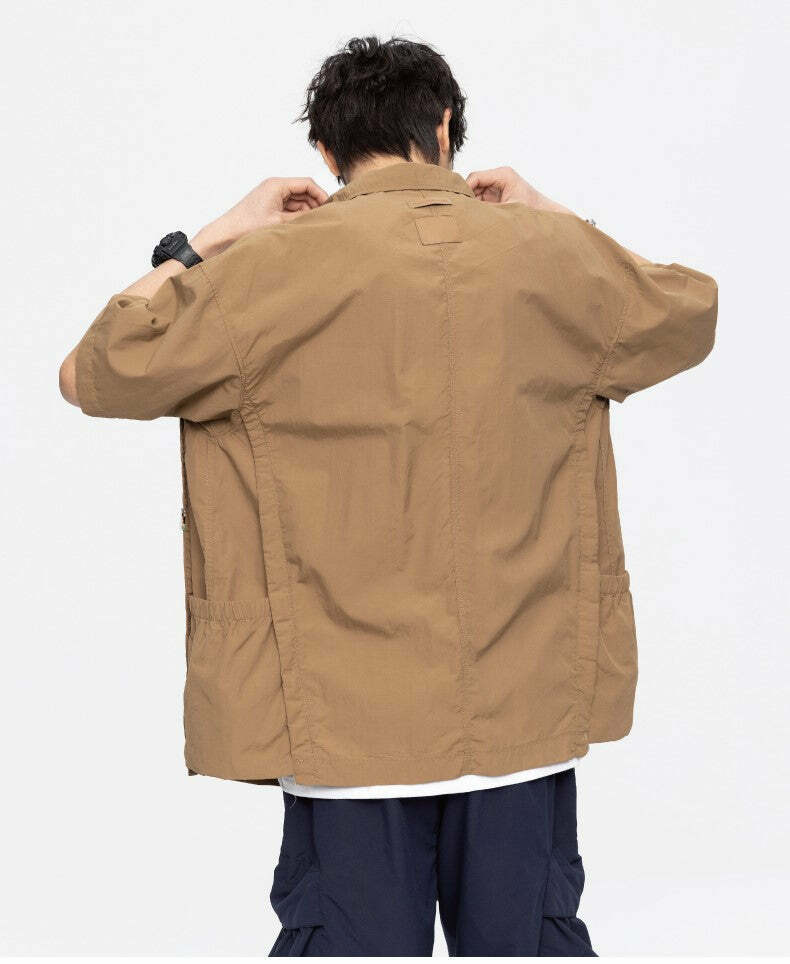 GTRG Paneled Button-Up Shirt - Y2K Summer Grunge, 90s Retro, Gothic Y2K, Y2K Club