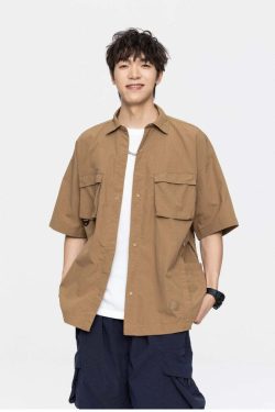 GTRG Paneled Button-Up Shirt - Y2K Summer Grunge, 90s Retro, Gothic Y2K, Y2K Club
