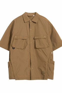 GTRG Paneled Button-Up Shirt - Y2K Summer Grunge, 90s Retro, Gothic Y2K, Y2K Club