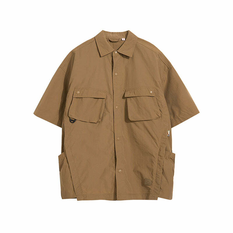 GTRG Paneled Button-Up Shirt - Y2K Summer Grunge, 90s Retro, Gothic Y2K, Y2K Club