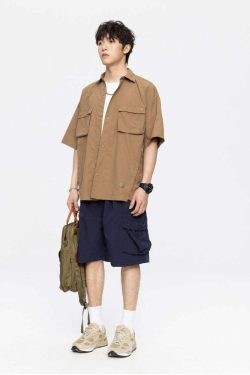 GTRG Paneled Button-Up Shirt - Y2K Summer Grunge, 90s Retro, Gothic Y2K, Y2K Club