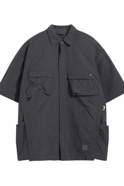 GTRG Paneled Button-Up Shirt - Y2K Summer Grunge, 90s Retro, Gothic Y2K, Y2K Club
