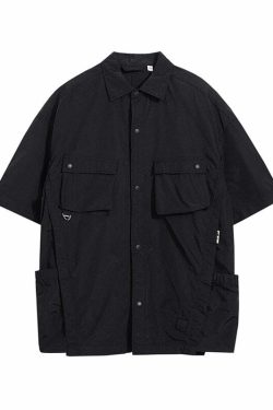 GTRG Paneled Button-Up Shirt - Y2K Summer Grunge, 90s Retro, Gothic Y2K, Y2K Club