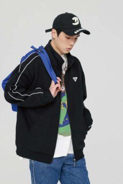 GTRG Striped Stand Collar Jacket - Y2K Summer, 90s Grunge, Retro Hip Hop, Pastel Goth Fashion