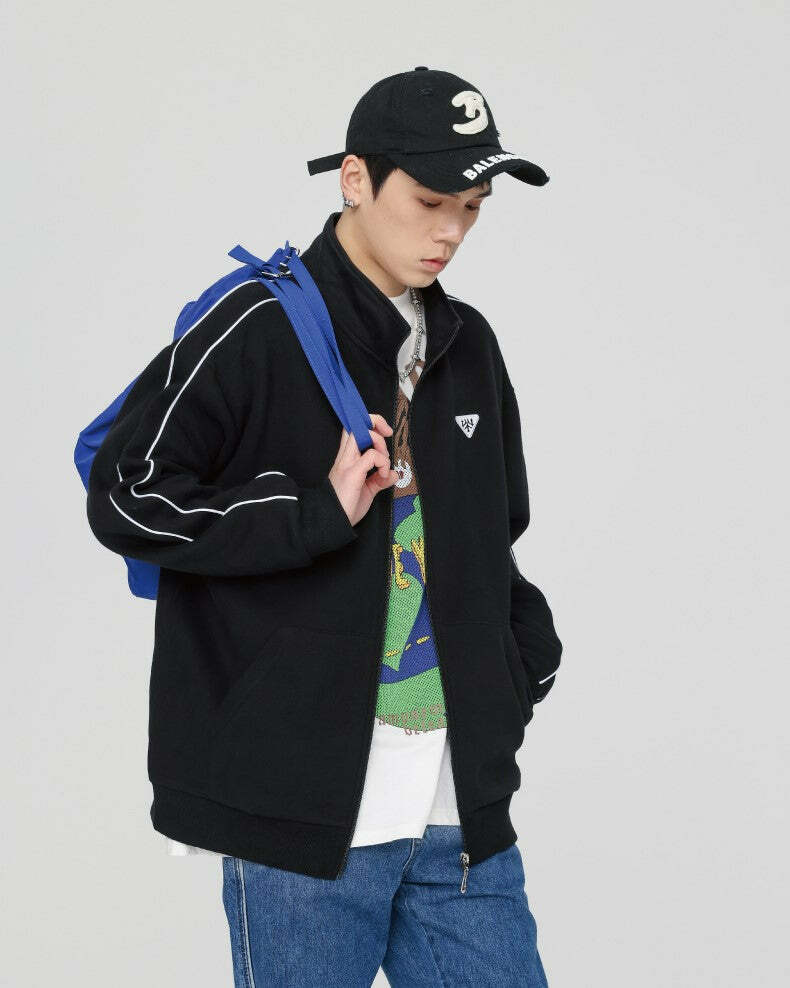 GTRG Striped Stand Collar Jacket - Y2K Summer, 90s Grunge, Retro Hip Hop, Pastel Goth Fashion
