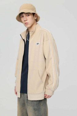 GTRG Striped Stand Collar Jacket - Y2K Summer, 90s Grunge, Retro Hip Hop, Pastel Goth Fashion