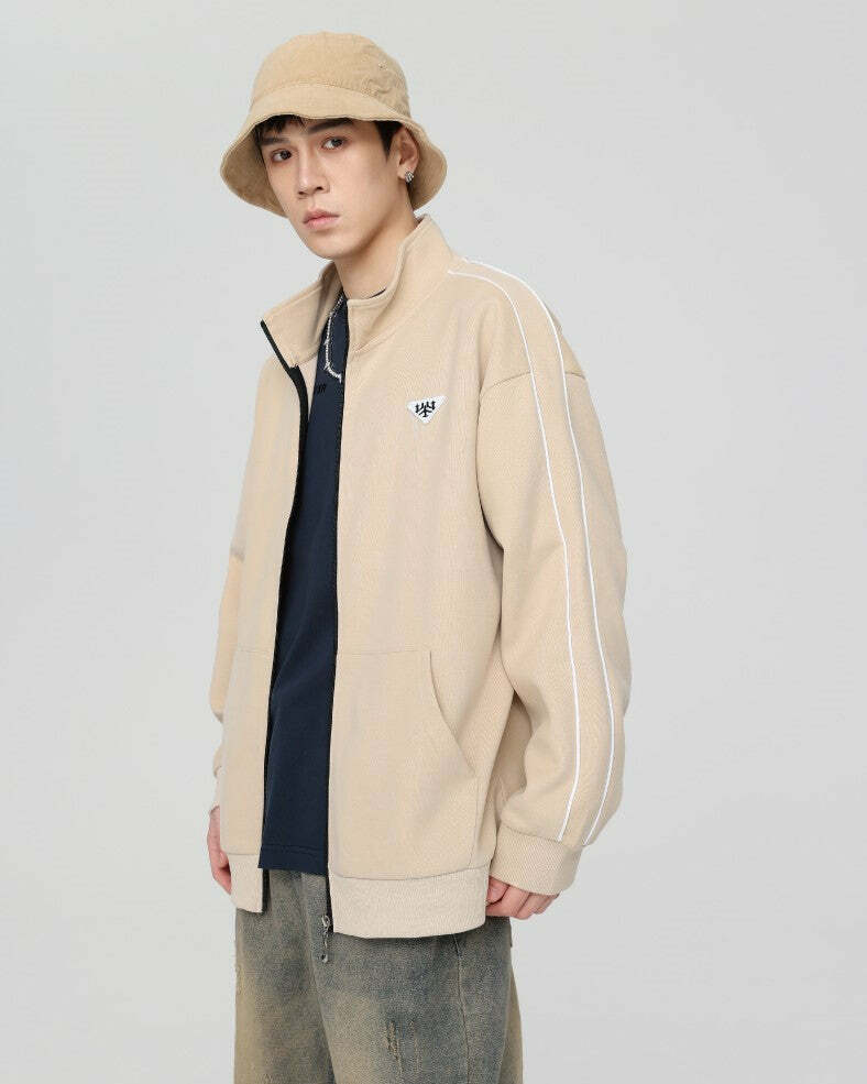 GTRG Striped Stand Collar Jacket - Y2K Summer, 90s Grunge, Retro Hip Hop, Pastel Goth Fashion