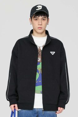 GTRG Striped Stand Collar Jacket - Y2K Summer, 90s Grunge, Retro Hip Hop, Pastel Goth Fashion
