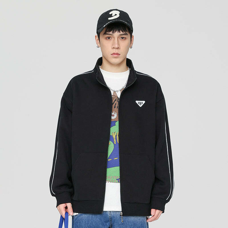 GTRG Striped Stand Collar Jacket - Y2K Summer, 90s Grunge, Retro Hip Hop, Pastel Goth Fashion