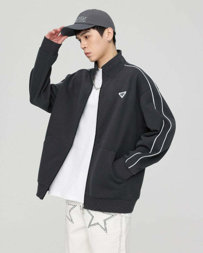 GTRG Striped Stand Collar Jacket - Y2K Summer, 90s Grunge, Retro Hip Hop, Pastel Goth Fashion
