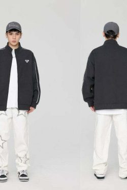 GTRG Striped Stand Collar Jacket - Y2K Summer, 90s Grunge, Retro Hip Hop, Pastel Goth Fashion