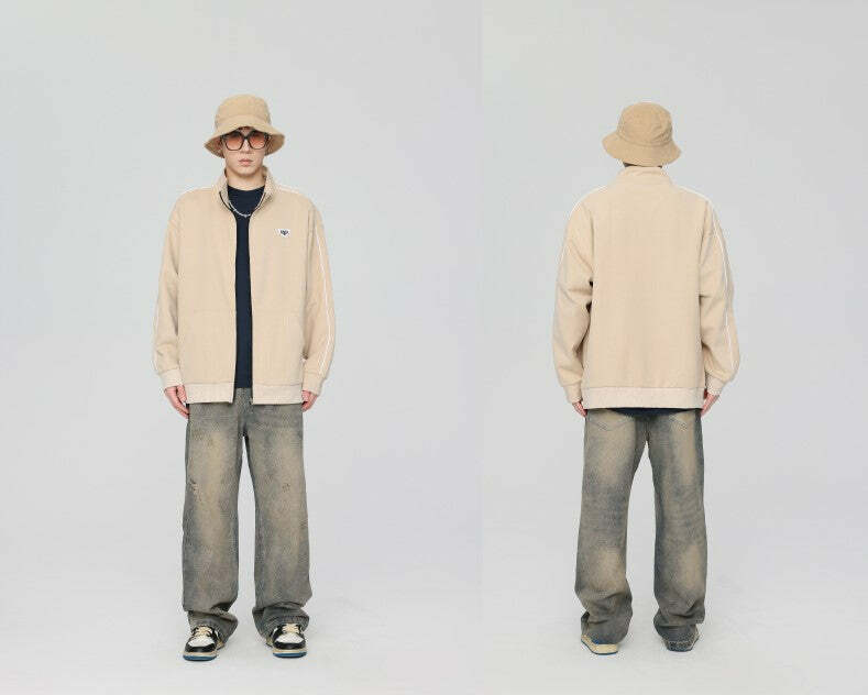 GTRG Striped Stand Collar Jacket - Y2K Summer, 90s Grunge, Retro Hip Hop, Pastel Goth Fashion