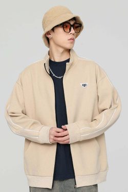 GTRG Striped Stand Collar Jacket - Y2K Summer, 90s Grunge, Retro Hip Hop, Pastel Goth Fashion