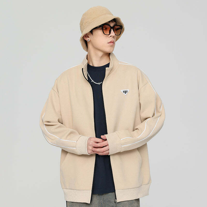 GTRG Striped Stand Collar Jacket - Y2K Summer, 90s Grunge, Retro Hip Hop, Pastel Goth Fashion