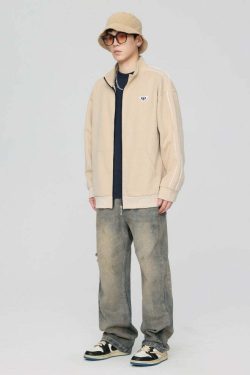 GTRG Striped Stand Collar Jacket - Y2K Summer, 90s Grunge, Retro Hip Hop, Pastel Goth Fashion