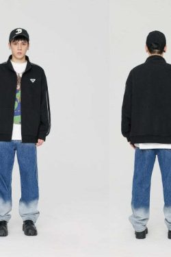 GTRG Striped Stand Collar Jacket - Y2K Summer, 90s Grunge, Retro Hip Hop, Pastel Goth Fashion