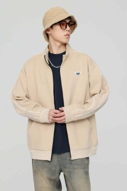 GTRG Striped Stand Collar Jacket - Y2K Summer, 90s Grunge, Retro Hip Hop, Pastel Goth Fashion