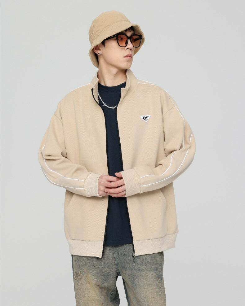 GTRG Striped Stand Collar Jacket - Y2K Summer, 90s Grunge, Retro Hip Hop, Pastel Goth Fashion