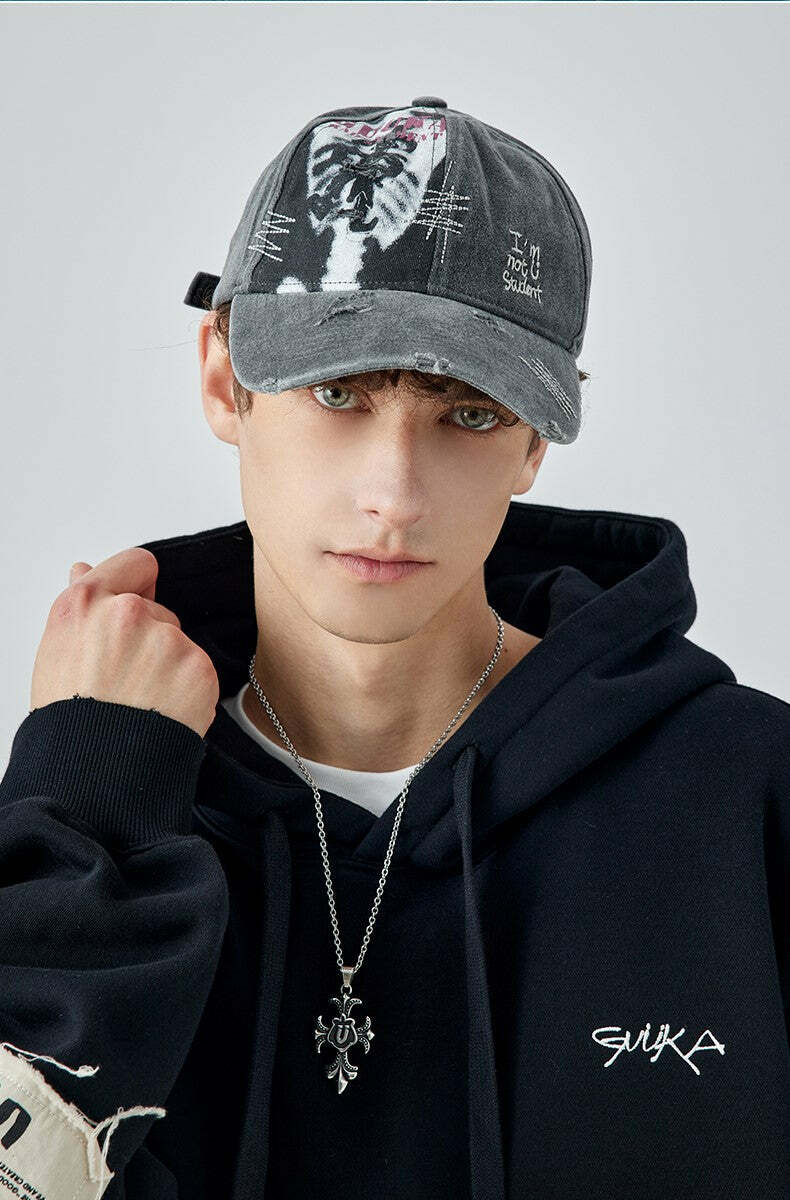 GUUKA 'Jester' Washed Cap - Y2K Grunge, 90s Retro, Summer Outfits, Pastel Goth,