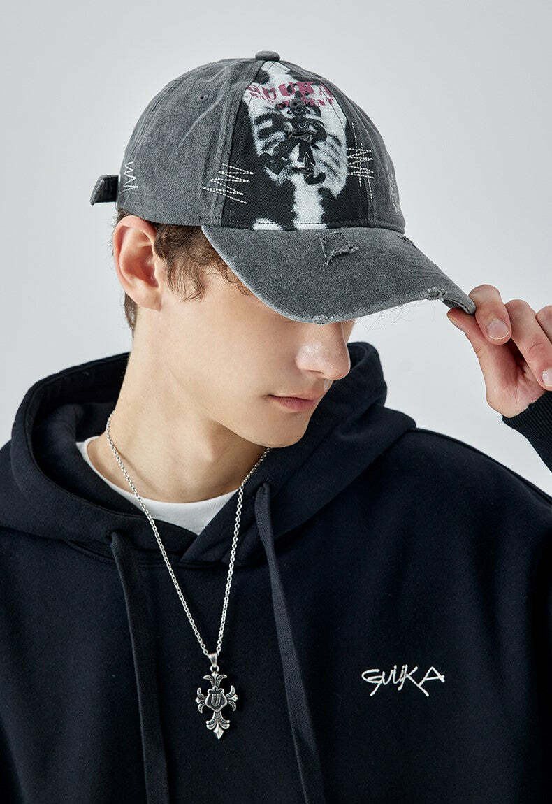GUUKA 'Jester' Washed Cap - Y2K Grunge, 90s Retro, Summer Outfits, Pastel Goth,