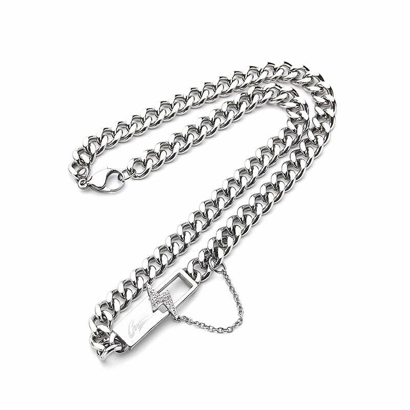 GUUKA 'Lightning Bar' Double Chain Necklace - Y2K Grunge, 90s Retro, Gothic, and Pastel Goth Style