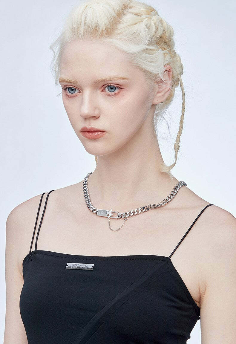 GUUKA 'Lightning Bar' Double Chain Necklace - Y2K Grunge, 90s Retro, Gothic, and Pastel Goth Style