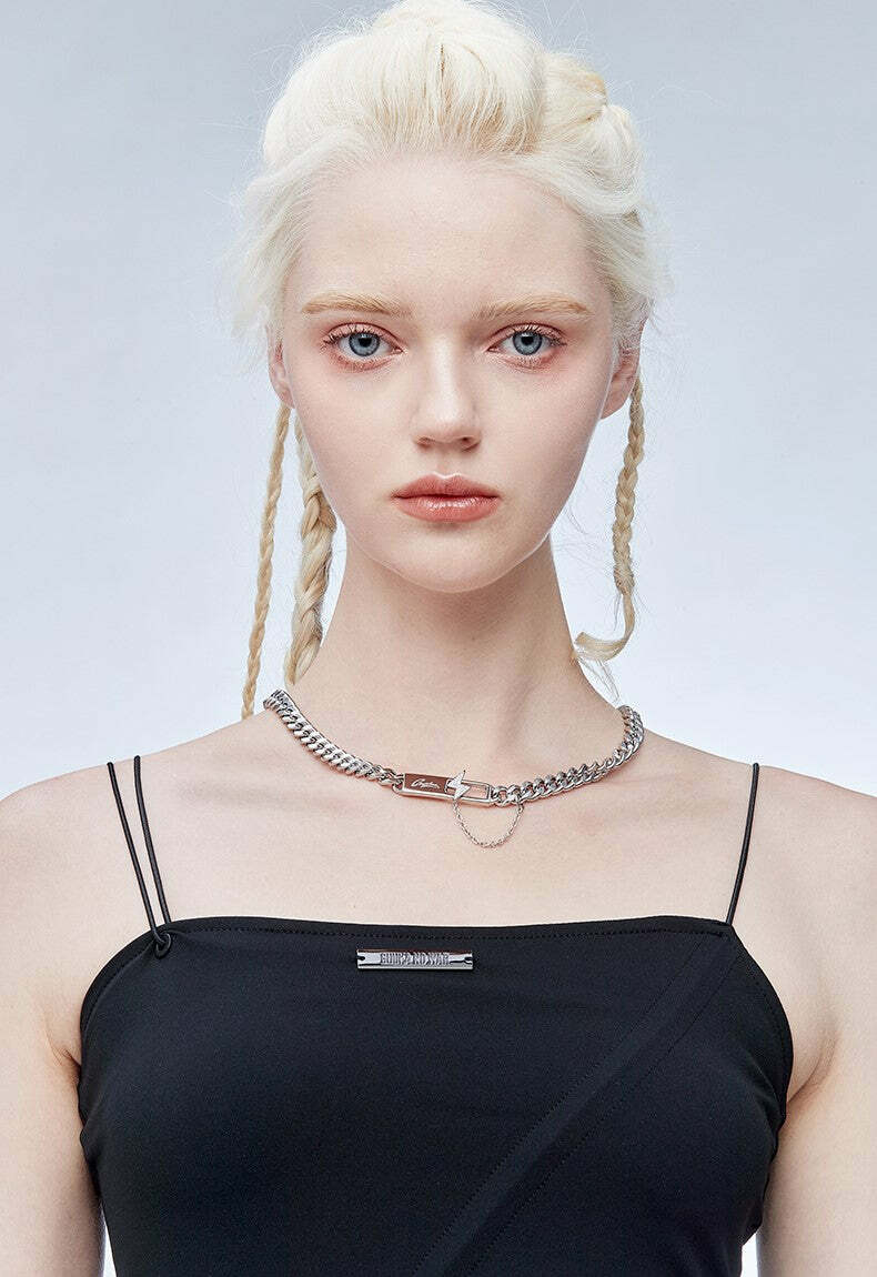 GUUKA 'Lightning Bar' Double Chain Necklace - Y2K Grunge, 90s Retro, Gothic, and Pastel Goth Style