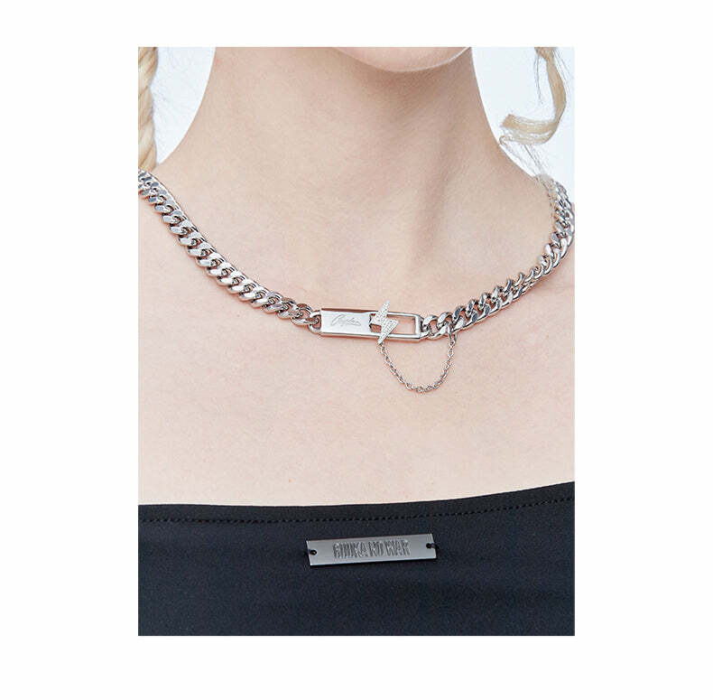 GUUKA 'Lightning Bar' Double Chain Necklace - Y2K Grunge, 90s Retro, Gothic, and Pastel Goth Style