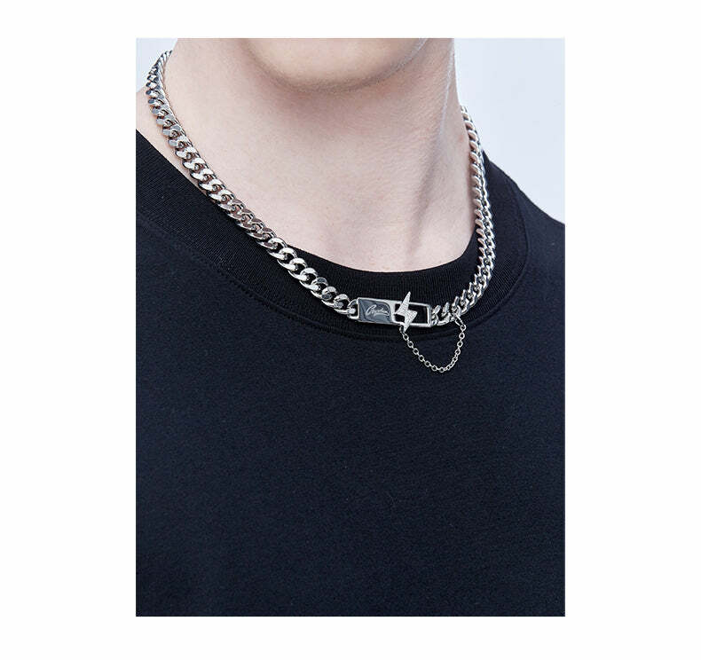 GUUKA 'Lightning Bar' Double Chain Necklace - Y2K Grunge, 90s Retro, Gothic, and Pastel Goth Style