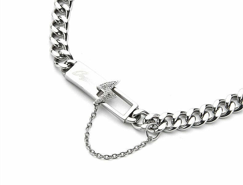 GUUKA 'Lightning Bar' Double Chain Necklace - Y2K Grunge, 90s Retro, Gothic, and Pastel Goth Style