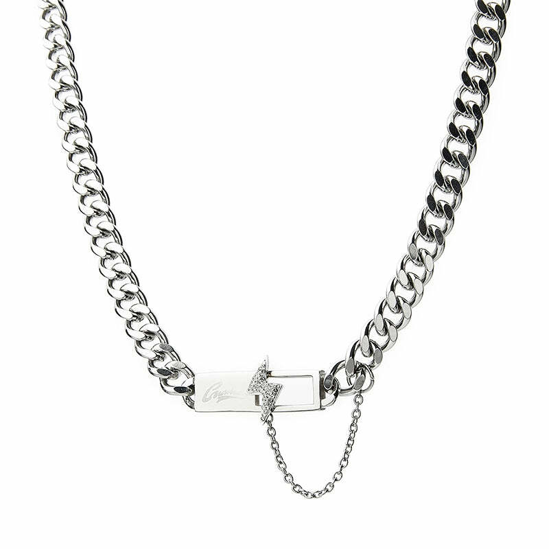 GUUKA 'Lightning Bar' Double Chain Necklace - Y2K Grunge, 90s Retro, Gothic, and Pastel Goth Style