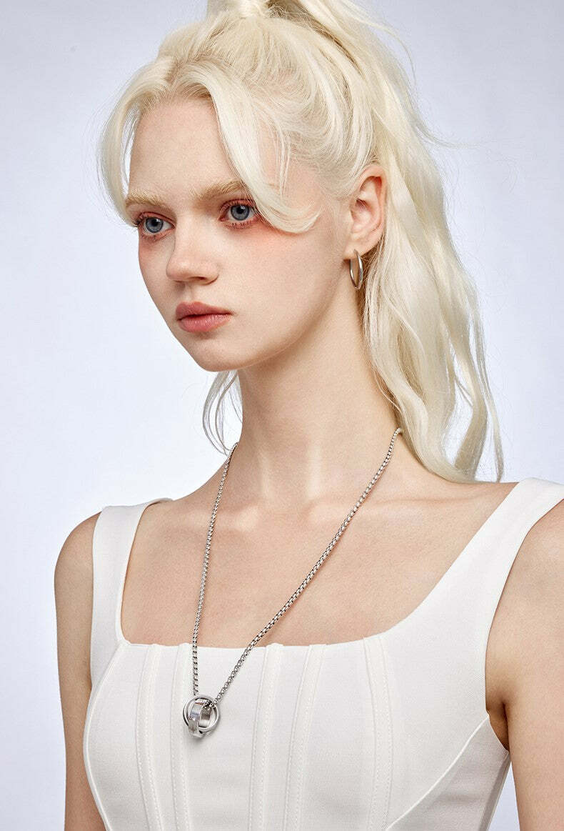 GUUKA Double Ring Necklace - Y2K Grunge & 90s Fashion Accessory for Retro, Goth, and Party Outfits