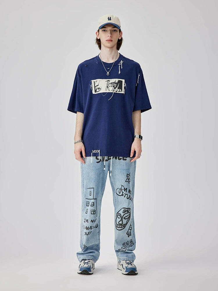 GUUKA Manga 'Stare' Tee - Y2K Summer Grunge, 90s Retro, Pastel Goth, Y2K Pop