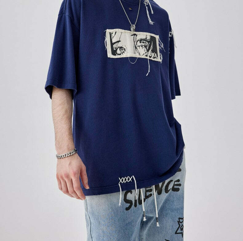 GUUKA Manga 'Stare' Tee - Y2K Summer Grunge, 90s Retro, Pastel Goth, Y2K Pop
