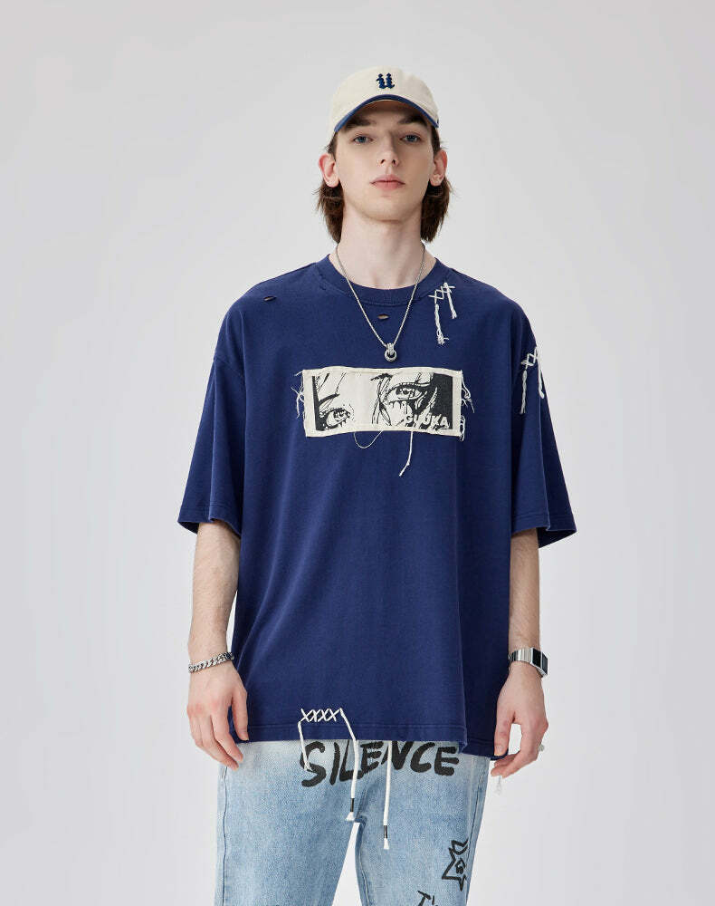 GUUKA Manga 'Stare' Tee - Y2K Summer Grunge, 90s Retro, Pastel Goth, Y2K Pop
