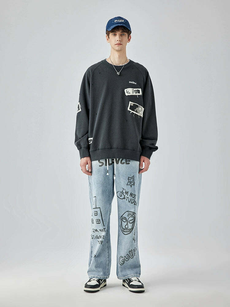GUUKA Manga Sweatshirt - Y2K Summer, 90s Grunge, Retro 70s, Pastel Goth, Y2K