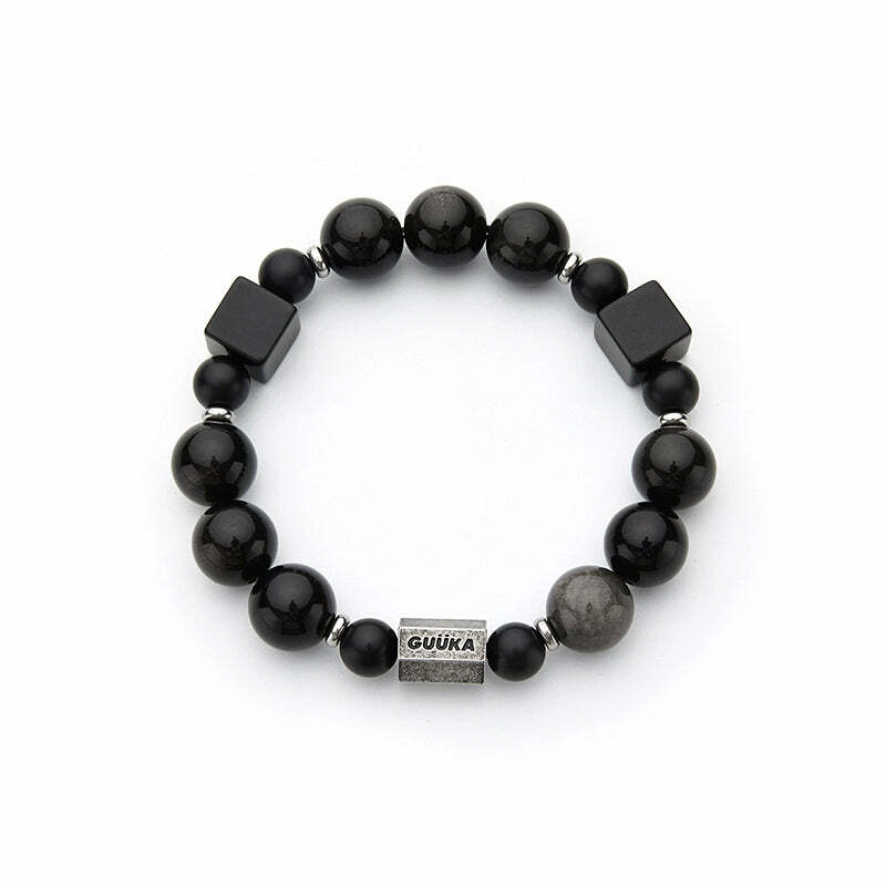 GUUKA Obsidian Bead Bracelet - Y2K Grunge, 90s Retro, Gothic, and Pastel Goth Fashion Accessory