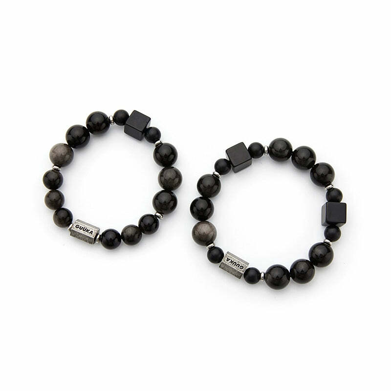 GUUKA Obsidian Bead Bracelet - Y2K Grunge, 90s Retro, Gothic, and Pastel Goth Fashion Accessory