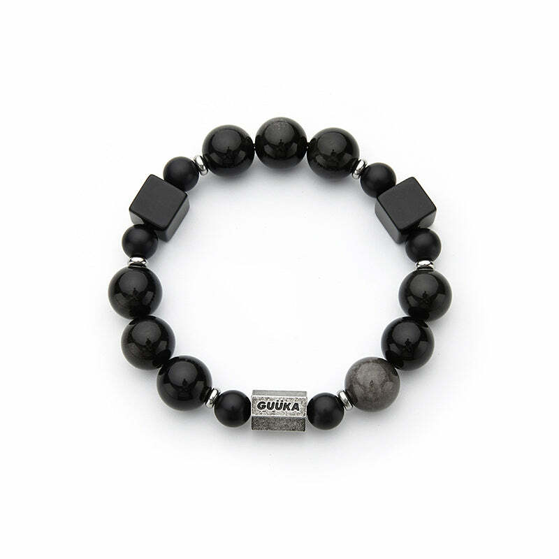GUUKA Obsidian Bead Bracelet - Y2K Grunge, 90s Retro, Gothic, and Pastel Goth Fashion Accessory