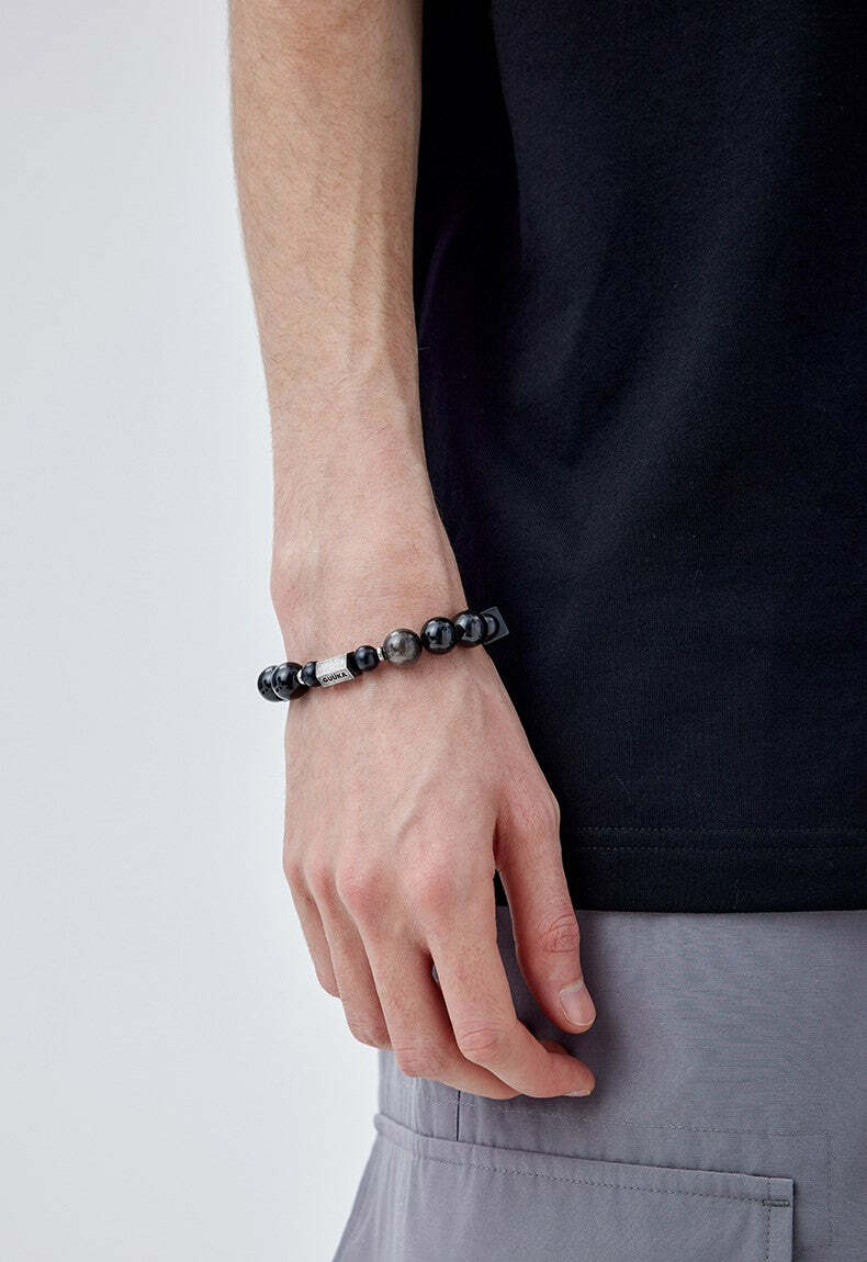GUUKA Obsidian Bead Bracelet - Y2K Grunge, 90s Retro, Gothic, and Pastel Goth Fashion Accessory