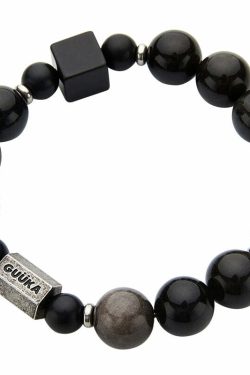 GUUKA Obsidian Bead Bracelet - Y2K Grunge, 90s Retro, Gothic, and Pastel Goth Fashion Accessory