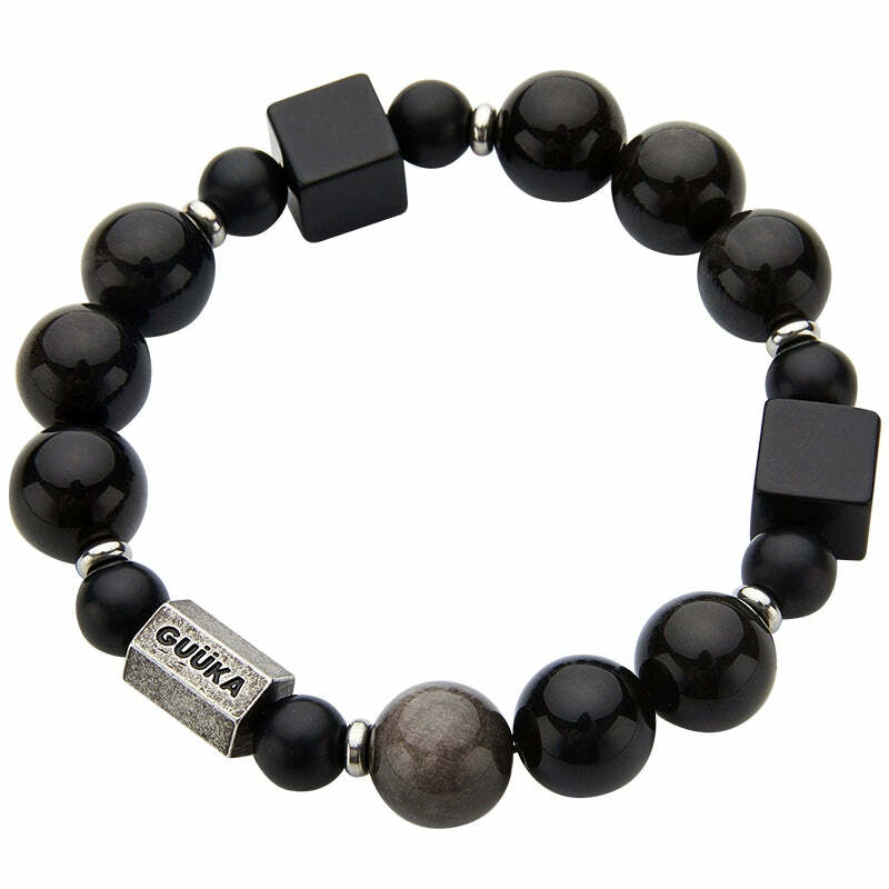 GUUKA Obsidian Bead Bracelet - Y2K Grunge, 90s Retro, Gothic, and Pastel Goth Fashion Accessory