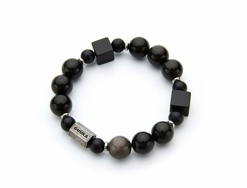 GUUKA Obsidian Bead Bracelet - Y2K Grunge, 90s Retro, Gothic, and Pastel Goth Fashion Accessory