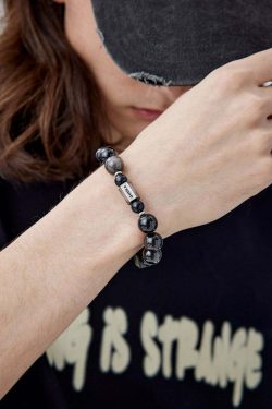 GUUKA Obsidian Bead Bracelet - Y2K Grunge, 90s Retro, Gothic, and Pastel Goth Fashion Accessory