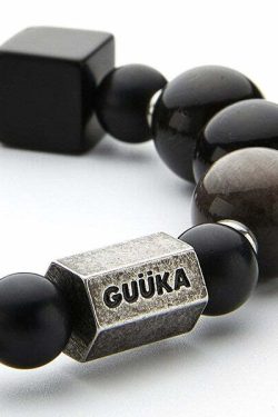 GUUKA Obsidian Bead Bracelet - Y2K Grunge, 90s Retro, Gothic, and Pastel Goth Fashion Accessory