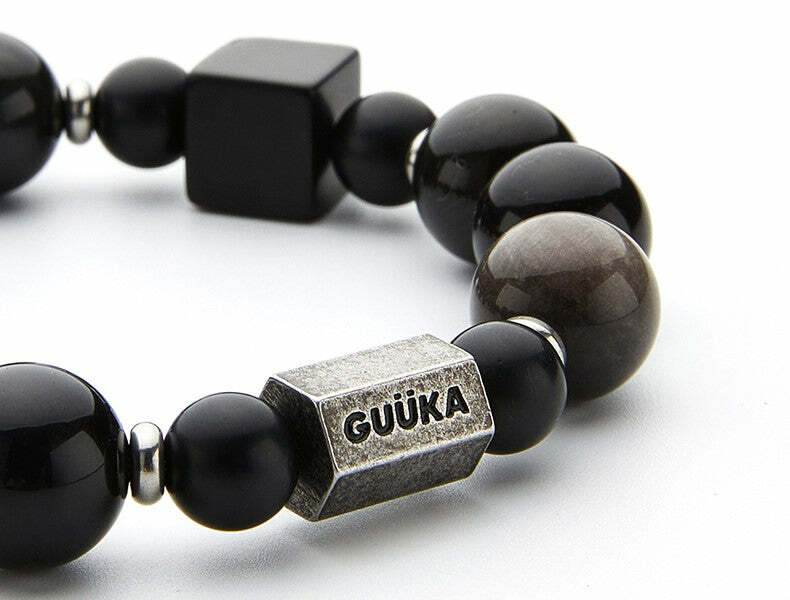 GUUKA Obsidian Bead Bracelet - Y2K Grunge, 90s Retro, Gothic, and Pastel Goth Fashion Accessory